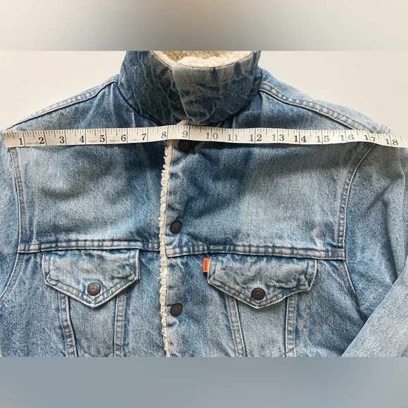 Vintage 70s 80s Levi’s Sherpa Lined Denim Jacket light wash orange tag - Picture 9 of 14